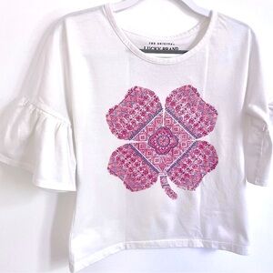 3/$21💥NEW Lucky Brand Shamrock Top, Wide Ruffle Cuff, 2/3 Length Sleeve, White